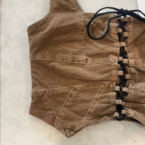 NWT Urban Outfitters Tan Lace-Up Corduroy Crop Tank Top Boho Festival - Picture 4 of 8